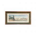 HENRIQUE GOLDSCHIMIDT (1867 - 1952) - Paisagem com Marinha / Óleo sobre Tela / Assinado CID / Med. Int. 17 x 45 cm - Ext. 30 x 58 cm - Nasceu na Cidade do Rio de Janeiro em 1867 e faleceu na mesma cidade em 1952. Dedicou-se basicamente à aquarela e ao desenho em bico de pena.