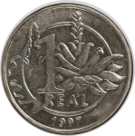 Moeda do Brasil - 1 real - 1997 - E413 - 23 mm (módulo de 50 centavos, com borda cunhada Ordem e pro