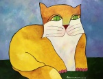 Aldemir Martins (*Ceará, 1922/+2006, São Paulo). Gato Amarelo, acrílica sobre tela, 60 X 80 cm // ac
