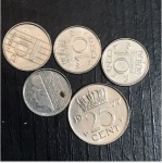 JR 7947 - Holanda, lote com 05 moedas 10 e 25 cents, anos diversos, CAT #182, #204