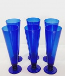 SR13(358)-Jogo com 6 taças flute para champanhe e espumante em na cor azul. Medida: 7 cm D