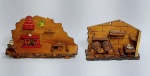 Antigo e lindo souvenirs português de parede ou mesa de madeira anos 50/60 - Representando miniaturas tipo sala e adega, conforme fotos. Recordação Vila Real - Portugal. Medida maior: 19 cm x 10 cm x 5,5 cm.