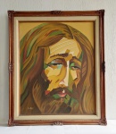 Sheila Araújo - Belíssimo quadro pintura em tela - JESUS - Cubismo - Moldura Clássica em madeira. Medida total do quadro: 73,5 cm x 62,5 cm x 5 cm. Assinado e datado, junho 1976.
