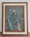 Antigo e lindo quadro relógio representando - CHARLIE CHAPLIN - Funcionamento: 1 pilha AA - HALLER  do Brasil Quartz - Funcionando - Moldura de madeira, fundo em Eucatex, proteção de vidro. Medida: 52 cm x 42 cm x 5 cm.