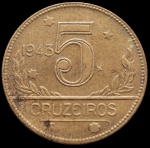 Brasil - 1943 - 5 Cruzeiros - Alumínio-Bronze, 9g, 27mm - FC.