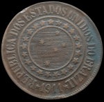 Brasil - 1911 - 40 Réis - Bronze, 13g,  30mm.