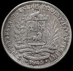 Venezuela - 1945 - 1 Bolívar - Prata 0.835, 5g,  23mm - Moeda difícil.