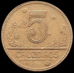 Brasil - 1943 - 5 Cruzeiros - Alumínio-Bronze, 9g, 27mm - FC.