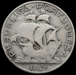 MoedaPortugal - 1943 - 5 Escudos - Prata 0.650, 7g, 25mm -