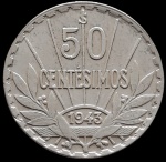 Uruguai - 1943 - Prata 0.700, 7g, 24mm.