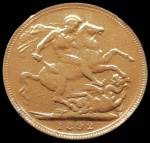 Inglaterra - 1892 - 1 libra - Ouro 0.917, 7.99g, 22.05mm.