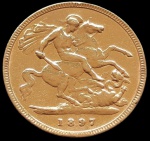 Inglaterra - 1916 - 1/2  libra - Ouro 0.917, 4 g, 19 mm.