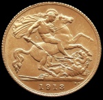 Inglaterra - 1913 - 1/2  libra - Ouro 0.917, 4 g, 19 mm.