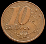 Brasil - 1998 -10 Centavos - Aço com revestimento de Latão, 4.8 Gr - 20 mm