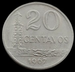 Brasil - 1967 -20 Centavos - FC - Cupro-Níquel - 7.86 Gr  - 25 mm