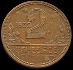 Brasil - 1952 - 2 Cruzeiros - Bronze-alumínio - 25mm, 8gr -