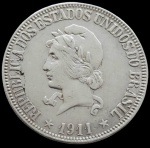 Brasil - 1911 - 1000 Réis - Prata 0.900, 10g, 26mm.