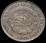 Brasil - 1865 - 200 Réis - Prata 0.917, 2.55g,  19.9mm.