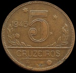 Brasil - 1943 - 5 Cruzeiros - Alumínio-Bronze, 9g, 27mm - FC.