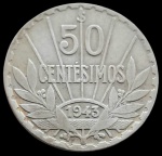 Uruguai - 1943 - 50 Centésimos - Prata 0.700, 7g, 24mm.