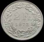 Suiça - 1975 - 2 Francos - Cupro-Níquel, 8.8 Gr - 27mm