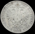 Áustria - 1858 - 1 Vereinsthaler - Letra ( A )  cunhagem em Viena - Prata 0.900, 18.51g,  32mm - Muito rara.