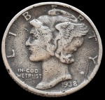 USA -1938 -1 Dime - Prata 0.900, 2.5 Gr -  17.91 mm