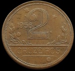 Brasil - 1956 - 2 Cruzeiros - Alumínio-Bronze, 7.4Gr -  25 mm - Linda.