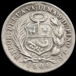 Peru - 1904 -1/2 Dinheiro -Prata 0.900, 1.25 Gr - 15 mm