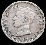 Espanha  - 1904 - 50 cêntimos - Prata 0.835 - 2.5Gr - 18 mm