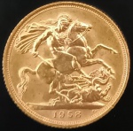 Inglaterra - 1958 - 1 libra - São Jorge com dragão - Ouro 0.917, 7.99g, 22.05mm.