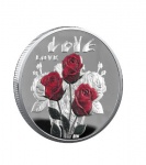 Moeda ROSAS - Prata - Fundo em alto relevo com a palavra LOVE (Amor) em 52 idiomas - na Capsula - 40mm, 28gr - Flor de cunho
