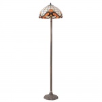 Excepcional abajur de salão, padrão Tiffany, estilo Art Noveau. Clássica cúpula em vitral com ornamentação floral, apresenta rica coloração sobre base em metal, haste canelada e base com folhas de acanto e guirlandas. Obs.: Base da haste com adaptação caseira e precisando de ajustes, no estado. -  (136x26) cúpula (Diam 41cm)