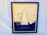 Quadro em gravura e madeira, contendo um bule de café e a palava "Espresso". Apox. 46 x 56 cm. Detalhes conforme fotos, _(ºLº)_ Caso necessite, tire todas suas dúvidas via atendimento personalizado por WhatsApp: (11) 98681-9377 ou pelo e-mail: contato@antiguera.com.br, onde você pode solicitar fotos detalhadas. Não deixe para última hora! Antecipadamente agradecemos pelo seu lance. Sem garantias futuras ou de procedência.