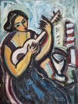 Humberto da Costa (1941). MULHER COM VIOLÃO. Rio, 1991. Óleo sobre tela. 60 x 50 cm. Assinado e datado no cid. Titulado, localizado, datado e assinado no verso. Não possui moldura.