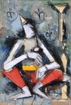 Arieh Lubin (EUA, 1897- Israel, 1980). FIGURA ORIENTAL. Guache sobre papel. 40 x 27 cm (mi); 74 x 50 cm (me). Assinado no csd. Proteção de vidro. Emolduramento novo e de fácil desmontagem para acesso à obra. Artista com boa cotação internacional. Leia mais: São raras no Brasil obras de artistas israelenses com a qualidade aqui oferecida. Em alguns de seus trabalhos, Lubin segue as tendências contemporâneas dos anos 1920. O Fovismo de Derain, o Purismo de Le Corbusier e Ozenfant  influências absorvidas através das páginas da revista L´Esprit Nouveau, que ele importava de Paris. Num país então virtualmente isolado dos centros de informação, o esforço dos artistas israelenses dos anos 1920 para acompanhar as tendências internacionais foi absolutamente único.