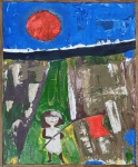 Floriano Teixeira (1923-2000). MENINA DO ESTANDARTE VERMELHO. 1966. Óleo sobre tela. 46 x 38 cm (mi); 47,5 x 39,5 cm (com a fina baguete) . Datado e assinado com o monograma do artista no cie.