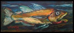 Vilmar Rodrigues (1931-1995). CARPA. 1981. Óleo sobre eucatex. 10 x 24 cm. Assinado e datado no cie. Não possui moldura. No verso, os registros: Carpa, Vilmar, 81, Sobrenatural. Obra provavelmente produzida para a revista "Sobrenatural", onde Vilmar trabalhou como ilustrador nos anos 1980.