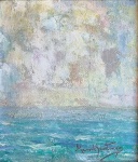 Manoel Santiago (1897-1987). HORIZONTE. Óleo sobre Eucatex. 26 x 24 cm (mi); 36 x 34 cm (me). Assinado no cid e no verso.