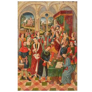<b>Escola Europeia</b><Br>Pagamento de Impostos<Br>Óleo s/ madeira<Br>Séc. XVIII<Br>53 x 37 cm
