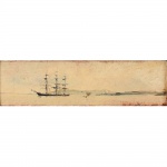 <b>CASTAGNETO, GIOVANNI BATTISTA</b><Br>(1851-1900)<Br>Barco<Br>Óleo s/ madeira<Br>Ass. e datado 94, cid<Br>9 x 32 cm