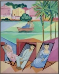 <b>CÍCERO DIAS</b><Br>(1907-2003)<Br>Figuras na Praia<Br>Óleo s/ tela<Br>Ass. cid<Br>81 x 65 cm