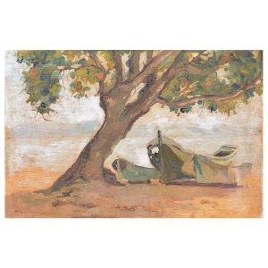 <b>VIRGÍLIO LOPES RODRIGUES</b> <br>(1863-1944) <br>Paisagem com Barcos <br>Óleo s/ madeira <br>Ass. cie <br>27,5 x 41 cm