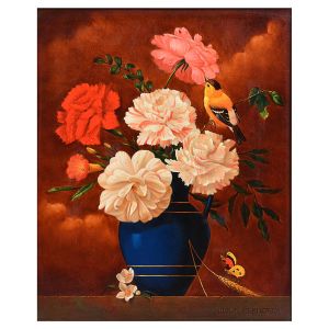 <b>NILTON MENDONÇA</b><br>(1952)<br>Vaso de Flores<br>Óleo s/ tela<br>Ass. cid<br>Ass., situado e datado Rio/Brasil 2000, no verso<br>50 x 40 cm