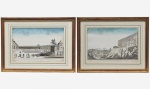 <b>JACQUES CHEREAU</b><Br>(1688-1776)<Br>Vue Perspective du Chateau Royal de Tolede, et de la Grande Place Qui Est Au DevantVue Perspective du Palais Royale du Bonne Retire en Espagne, avec la Statue de Philippe DeuxPendant de gravuras aquareladas<Br>27 x 40 cm