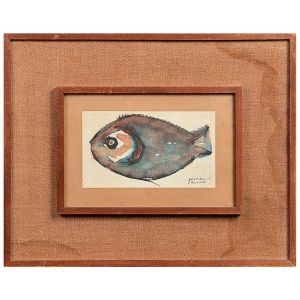 <b>JOSÉ DE DOME</b><br>(1921-1982)<br>Peixe<br>Técnica mista<br>Ass., situado e datado Rio 3-5-64, cid<br>14,5 x 25 cm