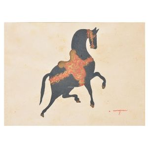 <b>A RAVAGNAN</b><Br>Cavalo<Br>Téc. mista s/ papel<Br>Ass. cid<Br>32 x 40 cm