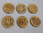 Lote com 6 moedas de 50 centavos, Brasil. Getúlio Vargas. B_54. Diâmetro:21.1mm