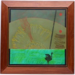 GILBERTO SALVADOR (Gilberto Orcioli Salvador - São Paulo, SP - 1946) - "Dois Pontos e Uma Ema" - óleo sobre tela. Assinado e datado no verso  (Cod: 07/78). Medida da tela: 80 cm x 80 cm. Medida da moldura: 103 x 103 cm.