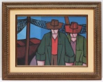 Gilberto AGUILLAR Navarro (Petrópolis 1940 - Rio de Janeiro 2002) - "Pescadores" - ost - assinado no c.i.d. Medidas da tela: 50 cm x 70 cm. Moldura: 80 cm x 100 cm.